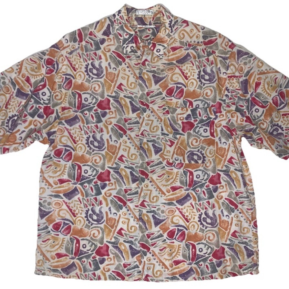 Claiborne Vintage Hawaiian Shirt Men’s Large Abstract Pattern Short Sleeve